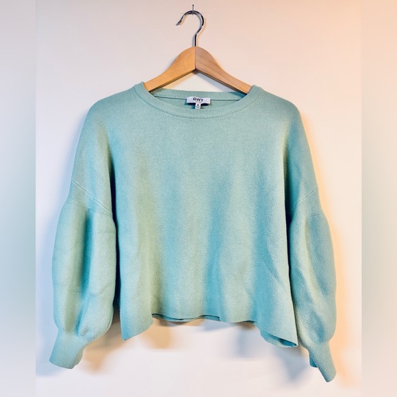 Oat New York Sweaters - OAT New York Mint Green Bubble Sleeve Cropped Sweater Medium